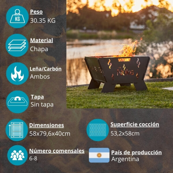 Barbacoa de carbón portátil Ñuke Huapi 70 - Imagen 4