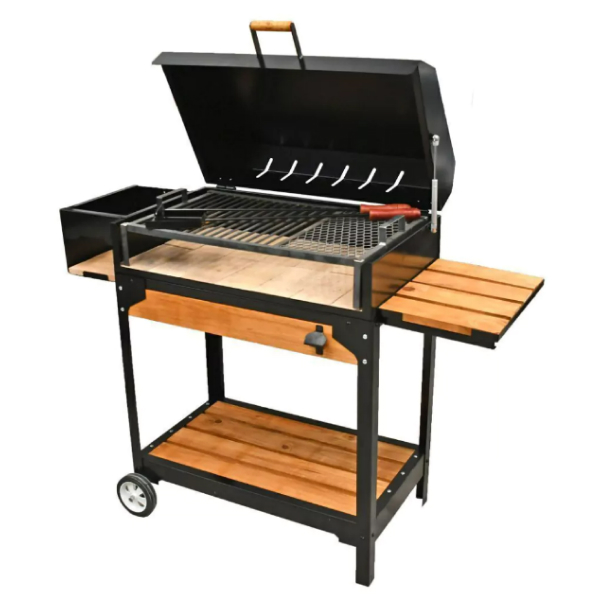 Barbacoa Parrillero rodante con tapa y madera - Imagen 2