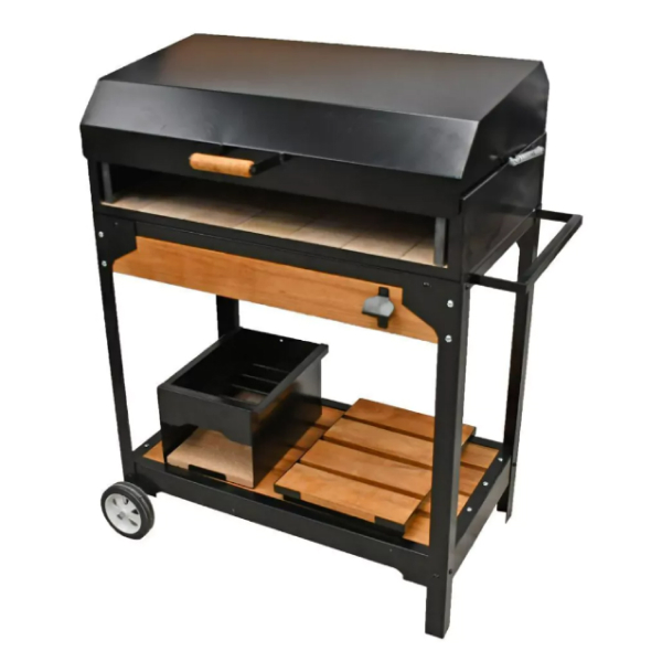 Barbacoa Parrillero rodante con tapa y madera
